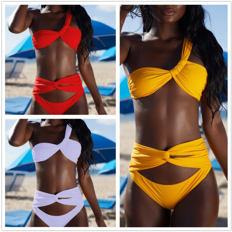 

Swimwear Sexy Bikini Set Bathing Suit Solid Color Women Mujer bandage Swimsuit Push Up Brazilian M180