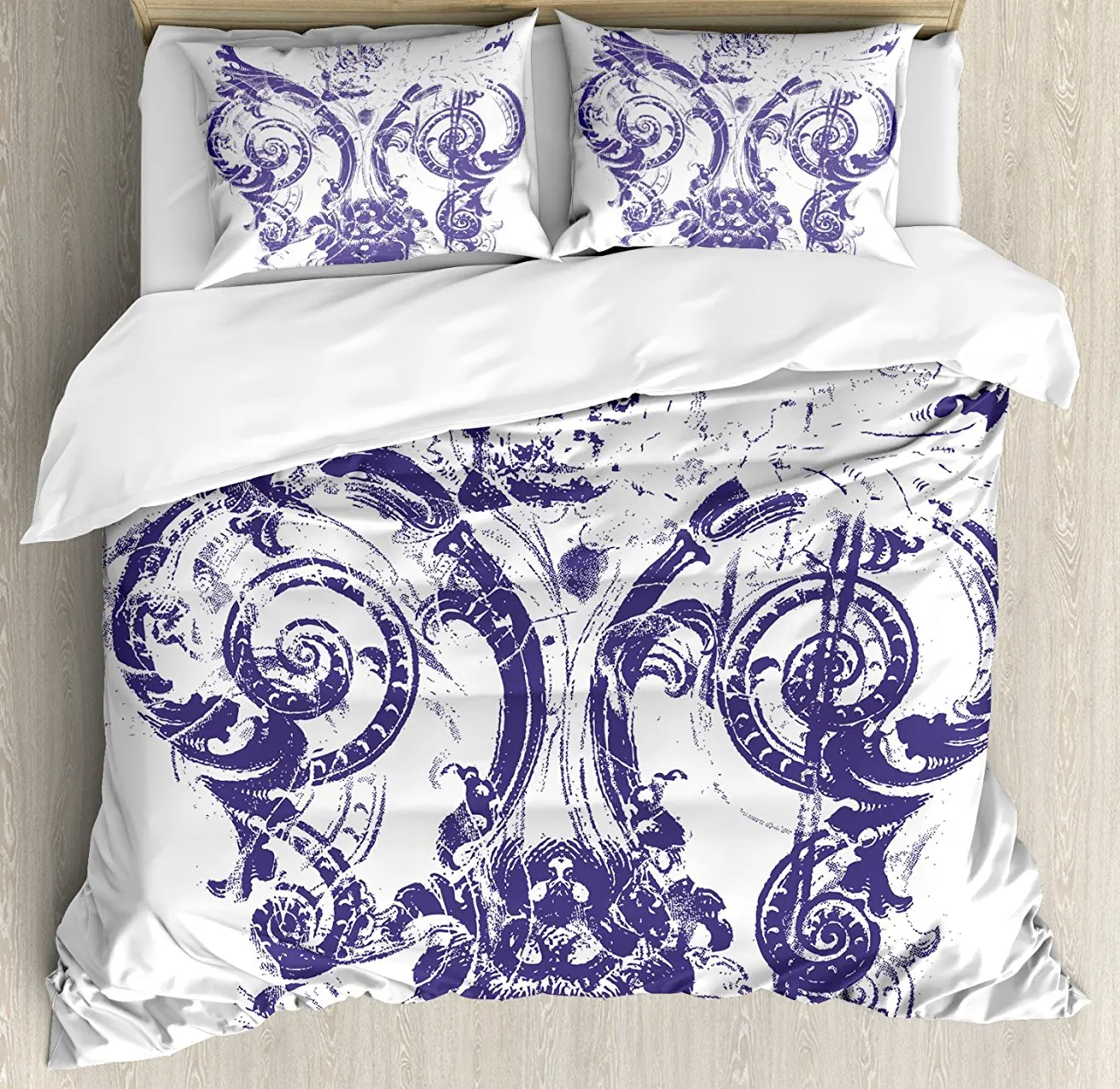 Fleur De Lis Decor Duvet Cover Set, Digital Grunge Lily Old Emperor