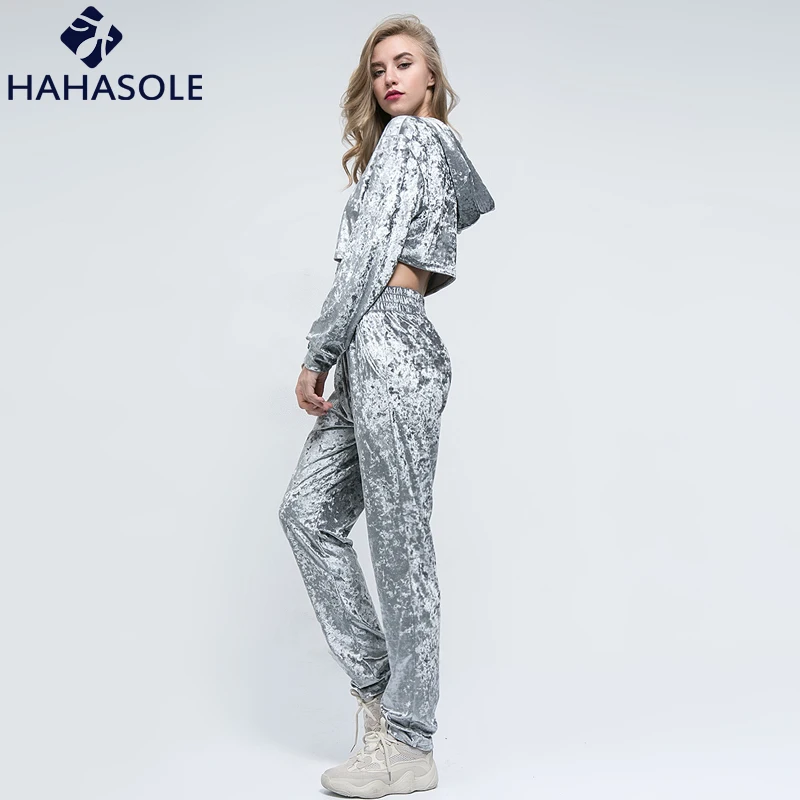 Комплект для йоги HAHASOLE золотистый бархатный Повседневный Спортивный костюм с