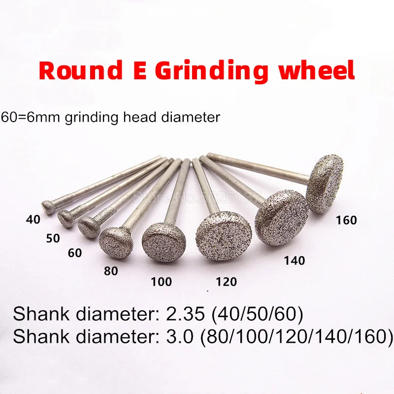 1PCs Round Wheel Diamond Grinding Head Mounted Points Spherical Jade Carving Burrs Rotary Thallium Flat Needle Rolling | Инструменты
