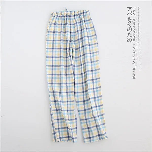 Fdfklak весна лето новая хлопковая одежда для отдыха Женская эластичная клетчатая пижама брюки для сна брюки Pijama Femme Q1277 - Цвет: blue