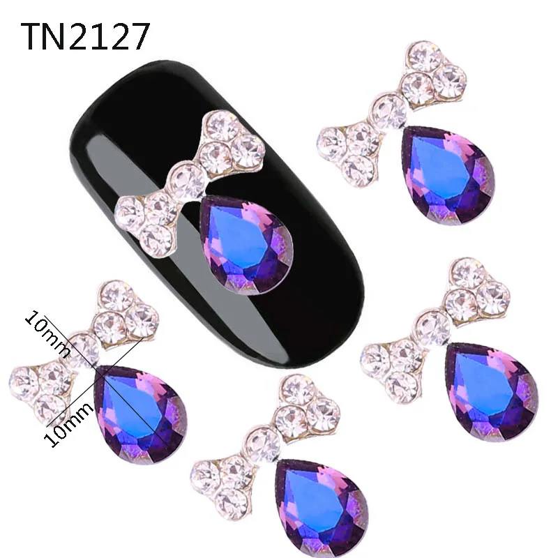 

Blueness 10Pcs/Pack Sliver Bow Mix Glitter Drop Tear Rhinestones Design 4 Color For Crystal Nails Charms 3D Nail Art Decoration
