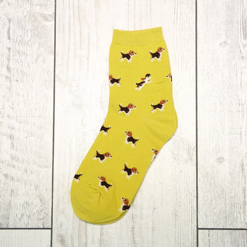 Moonbiffy Зима Осень Новые женские носки без пятки собака животное женские носки Мода хлопок EUR35-40 - Цвет: Цвет: желтый