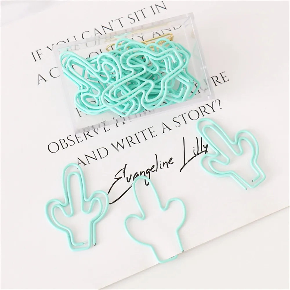 

20Pcs/pack Light Green Cactus Paper Clip Metal Bookmarks Bookmark Tag Clip for Book Stationery School Office Supply