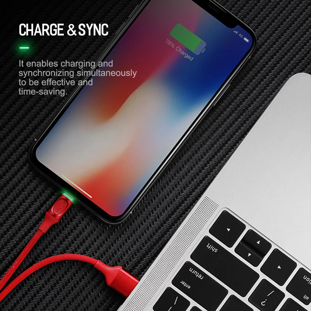 Обновленный usb-кабель ROCK с автоматическим отключением для iPhone X, 8, 7, 6, 5, 2.1A светодиодный светильник для синхронизации данных, быстрой зарядки, usb-кабель для iPhone, зарядное устройство