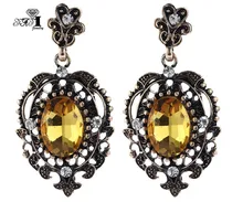 YaYi Đồ Trang Sức Mới Thủy Tinh Màu Vàng Rhinestone Dangle Earrings Pha Lê Bông Tai của Phụ Nữ Thời Trang Cổ Vàng Bông Tai Đá Quý Màu Quà Tặng 1202(China)