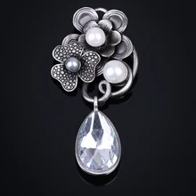 Simulado Pérola Broches Jóias Na Moda do Metal Do Vintage Grande Pingente De Cristal Flor Broche Pinos Mulheres Cachecol Acessório Vestido XZ285