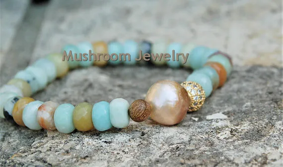 Baroque Pearl Bracelet Natural Pearl Bracelet June Birthstone Bracelet Amazonite Bracelet Pearl Jewelry Summer Bracelet Chakra Bracelet2