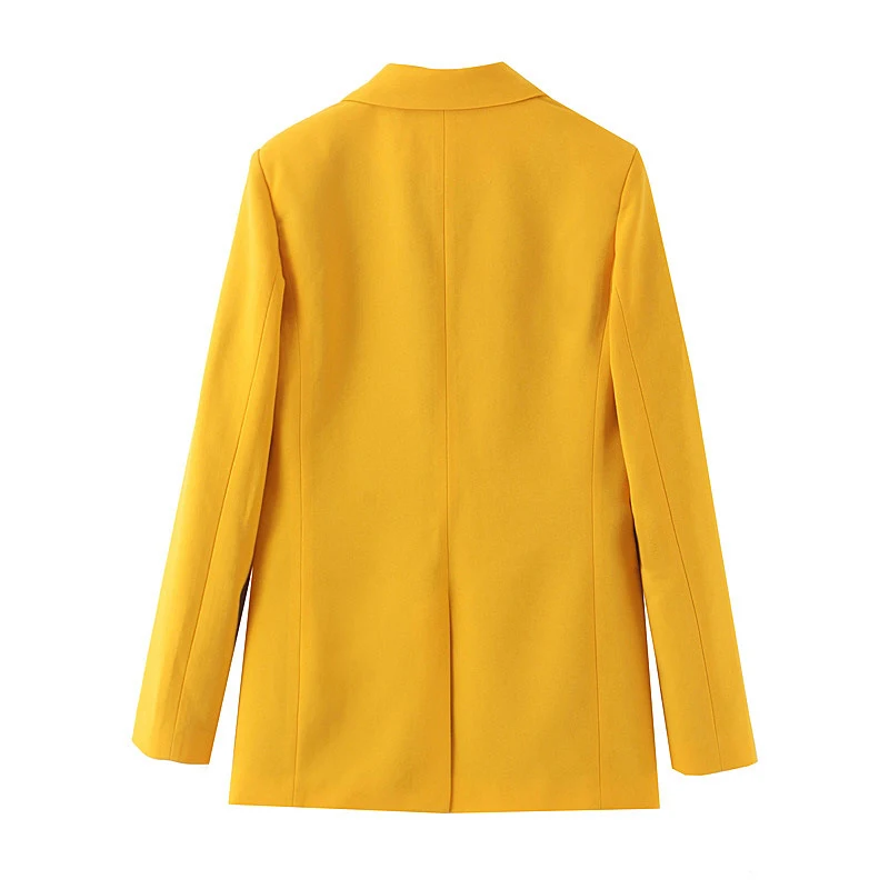 GOPLUS Women Chic Yellow Blazer Pockets Long Sleeve Office Wear Coat Solid Female Casual Outerwear Blazers Suit Jackets C8956