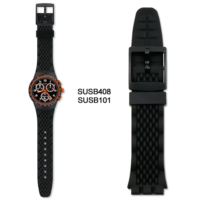 Силиконовый ремешок женская пряжка аксессуары для часов 20 мм для Swatch SUSB400 SUSW402 мужской спортивный водонепроницаемый браслет ремешок для часов - Цвет ремешка: SUSB101 408