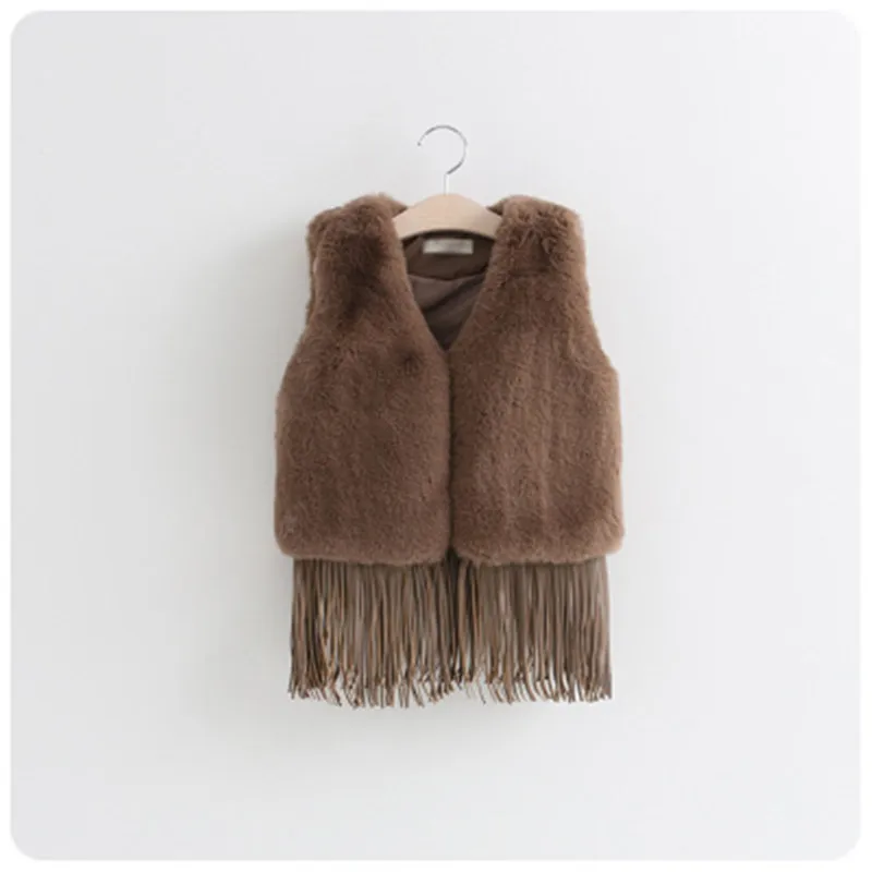 Kids Girls Artificial Fur Vest Coats Winter Warm Waistcoat Children Sleeveless Jacket Tassel Outerwear Clothing For 1-7 Years 
