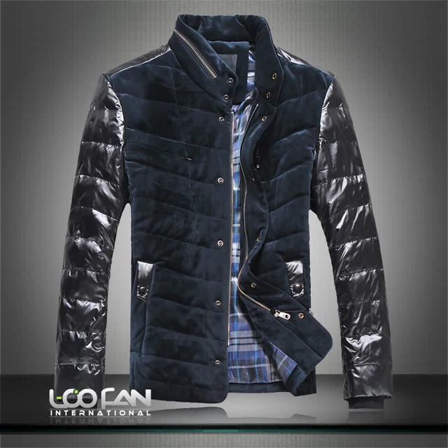 Cheap Autumn winter men's clothing high quality wadded jacket high quality gold velvet patchwork stand collar thermal down coats 2XL