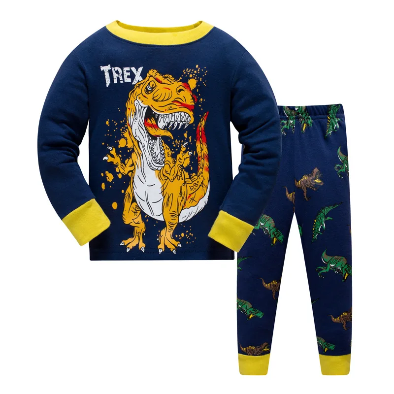 Пижамные комплекты с длинными рукавами для детей; хлопковая детская одежда для сна с принтом акул или животных; комплект одежды для малышей; От 3 до 8 лет - Цвет: 9