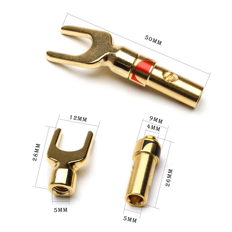 12 шт. "Y" Тип банан вилки позолоченный динамик штекер провода мужской медные Разъемы набор Аудио Громкий Динамик адаптер-усилитель