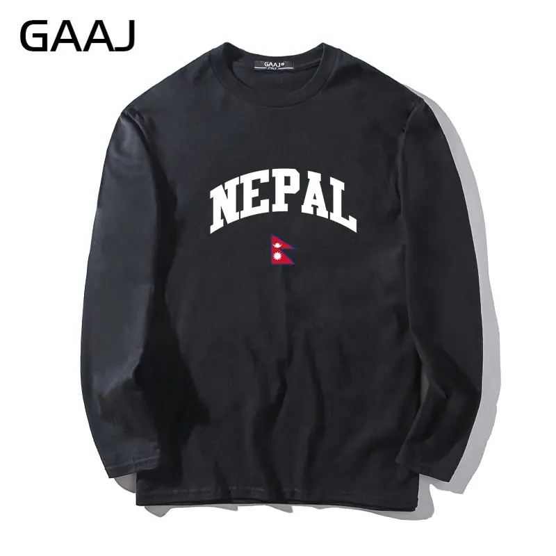 

T Shirt Men GAAJ Nepal Flag Hip Hop Male Man & Women Unisex Long Sleeve High Quality O Neck Mens Diy Clothes Brand #79Q86