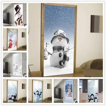 

2pcs 77*200cm Snowman snowflake with Glue Self Adhesive Wallpaper PVC 3D Wall Sticker Waterproof Wall Paper For Door Sticker