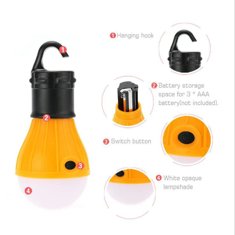 4 Colors Lightweight Outdoor Mini Camping Lamp Environmental Ball Light Bulb 3 Leds Hanging Hiking