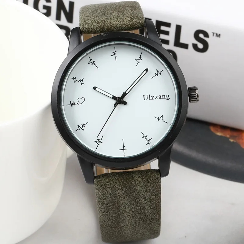 2018 Hot Fashion Contracted Quartz Watch Simple Exquisite Ladies Clock Creative Heartbeat Vintage Leather Watch Couple Watch 