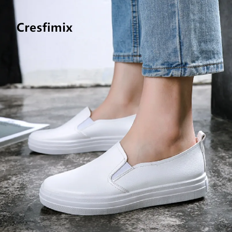 

Women Cute Pu Leather White Comfortable Slip on Shoes Lady Fashion Sweet High Quality Shoes Loafer Zapatos Planos De Mujer E5242