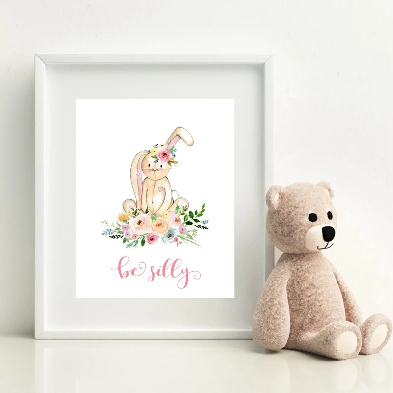 Woodland Animals Poster Pink Baby Shower Decoration