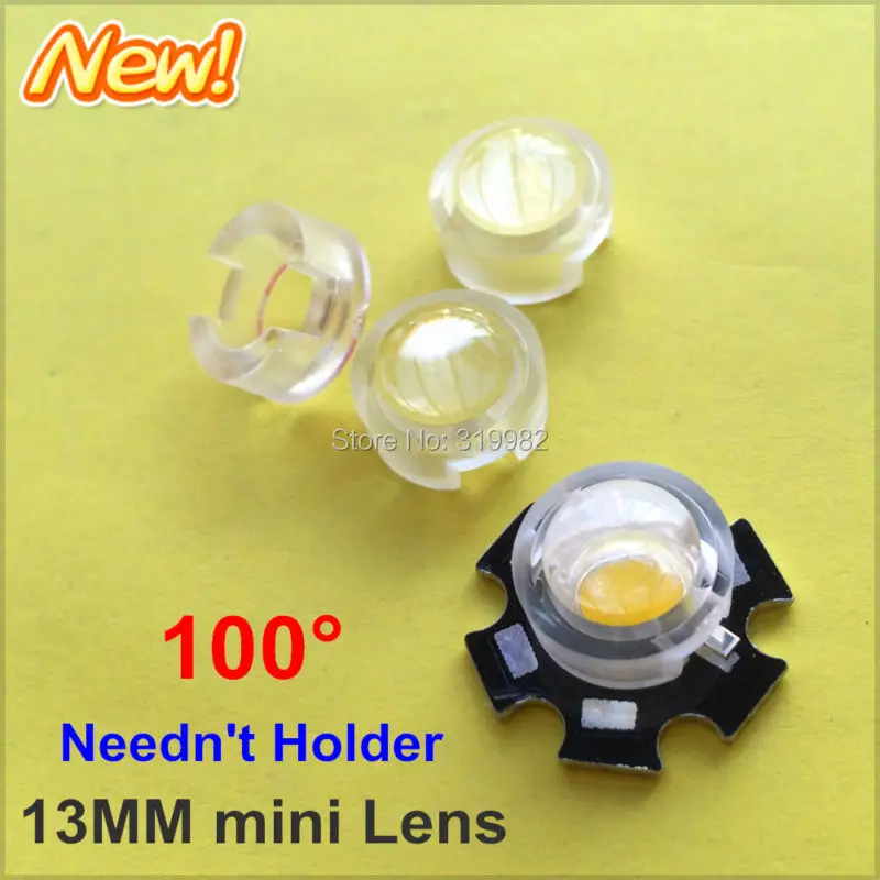

100pcs 13mm IR LED mini Lens 100 Angle Degree transparent lenses No Holder 1W 3W High Power Diode Reflector Collimator