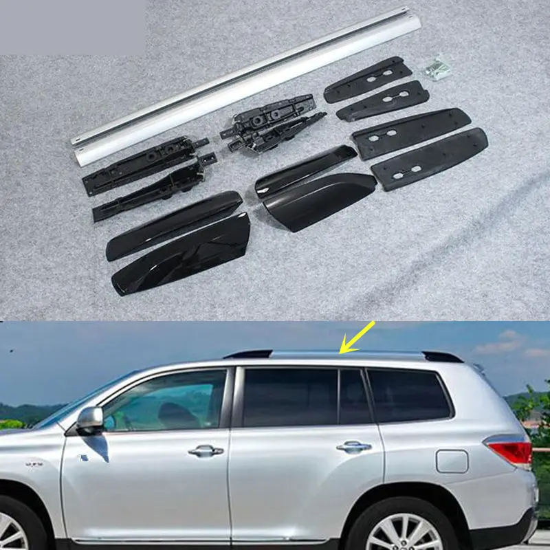 For Toyota Highlander 2008 2013 Black Aluminum Alloy Top Roof Rack Rail