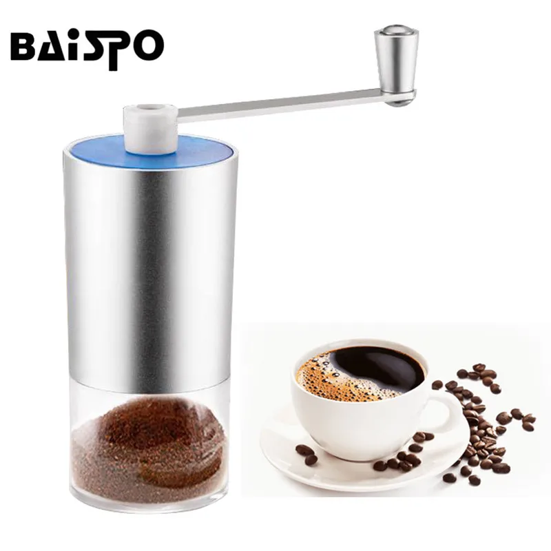 BAISPO دليل القهوة طاحونة مصغرة قابل للغسل القهوة طاحونة اليد Coffeeware حبوب البن مطحنة الفلفل طاحونة المحمولة آلة