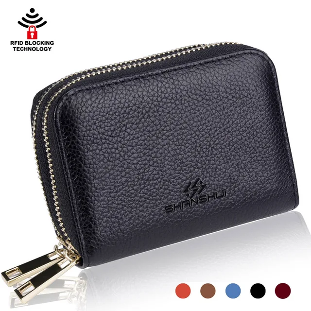 SHANSHUI Genuine Leather Women Card Holder Double Zipper High Quality