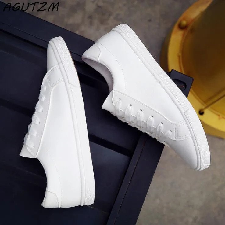 AGUTZM весной и новые летние белые туфли Для женщин мода плоский кожаный парусиновая обувь женская белая доска обувь повседневная обувь