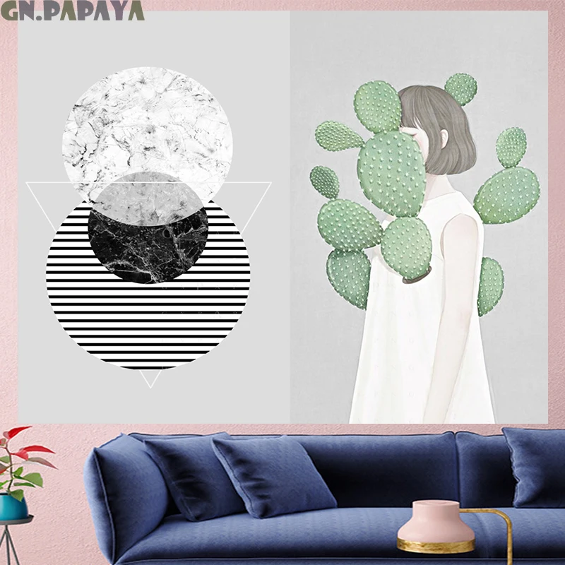 

Cactus girl Abstract wall hanging structure Nordic style Tapestries hippie Psychedelic Wall carpet Hanging Yoga Mat Home Decor