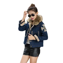 OLGITUM 2018 OLGITUM 2018 Denim jacket winter new female denim cotton lapel thick lamb s wool