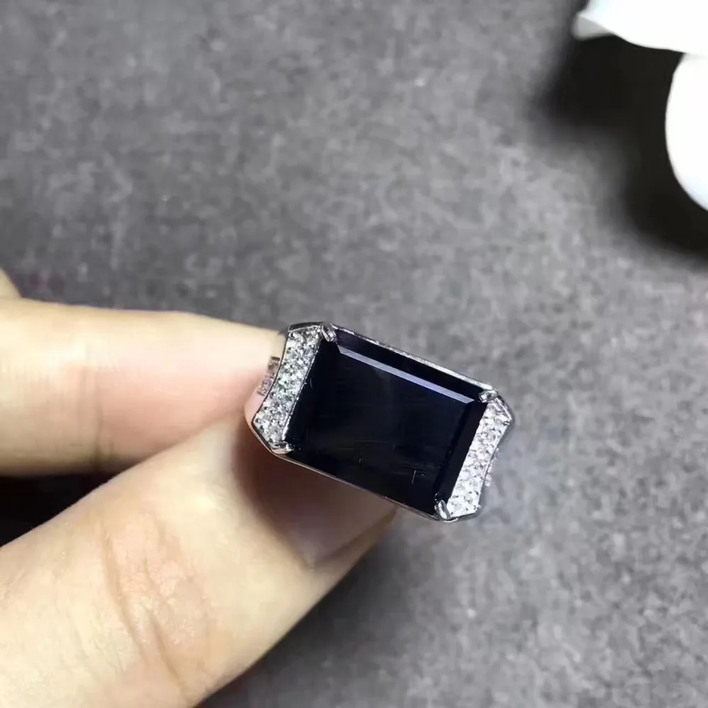Мужское кольцо, кольцо с надписью Boss, натуральный настоящий сапфир, кольцо, серебро 925 пробы,, хорошее ювелирное изделие 10*14 мм