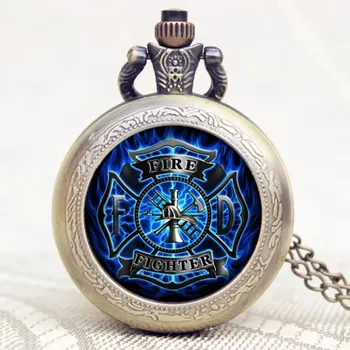 

Cool Men Fire Fighter Theme Pocket Watch With Necklace Chain Best Gift For Firemen