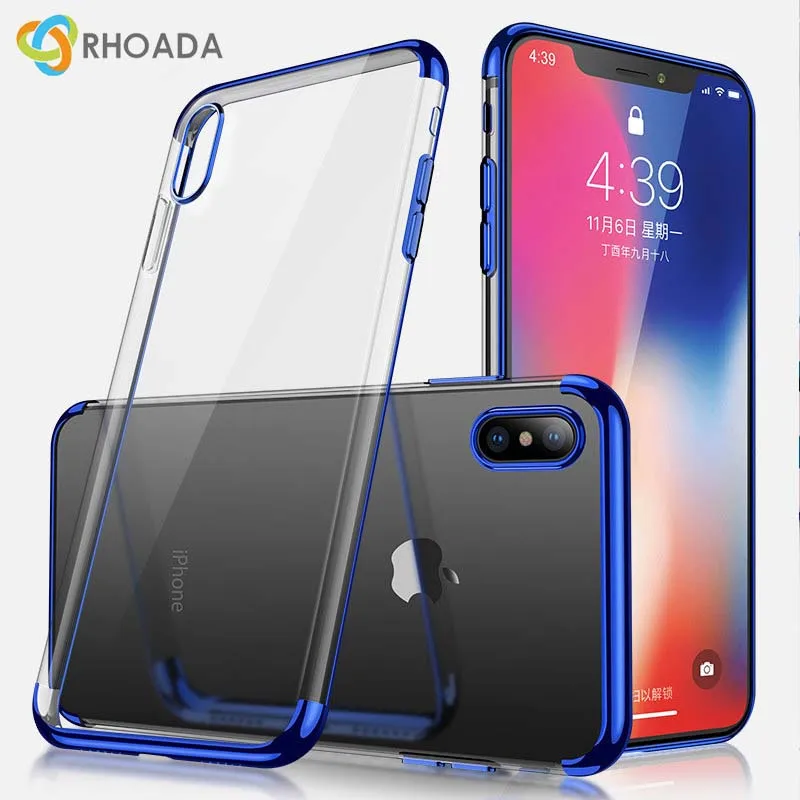 

Phone Cases for Iphone 7 8 Plus Transparent Plating Cover for Iphone X TPU Soft Silicon Coque for Iphone 6 6s Plus Funde Capa