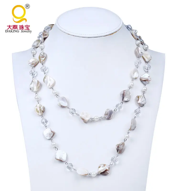 Stunning shell and crystals long necklace