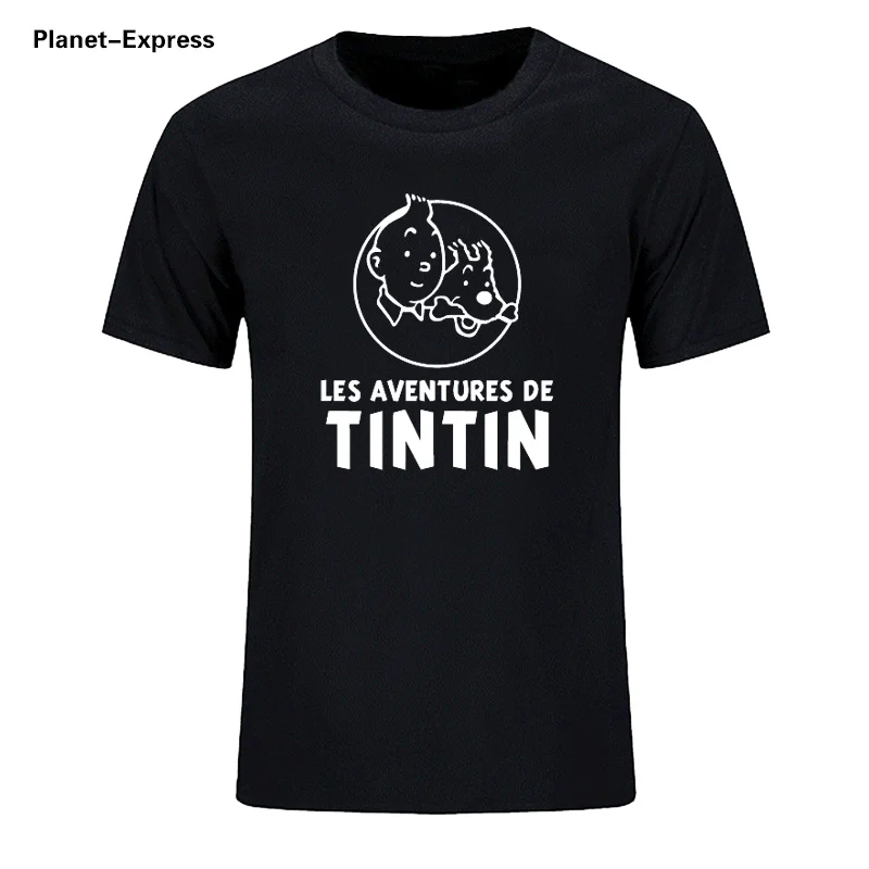 

Summer Cartoon Tintin adventure classic animation T shirts Cotton Casual Man Tees Fashion Short Sleeve T-shirt Plus Size XS-XXXL