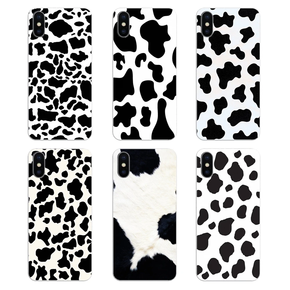 

For iPod Touch iPhone 4 4S 5 5S 5C SE 6 6S 7 8 X XR XS Plus MAX Transparent TPU Shell Cover White Black Cow Symbol Pattern Print