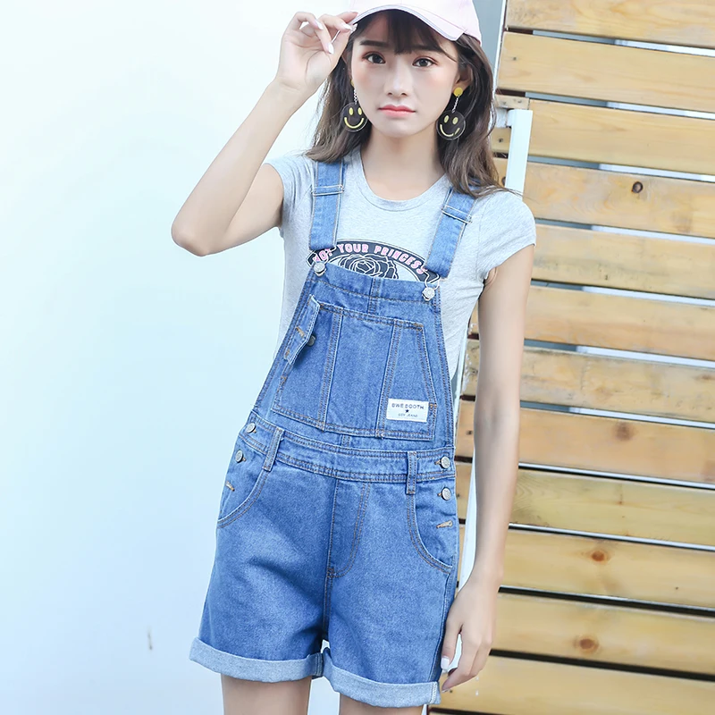 women's blue jean overall shorts
