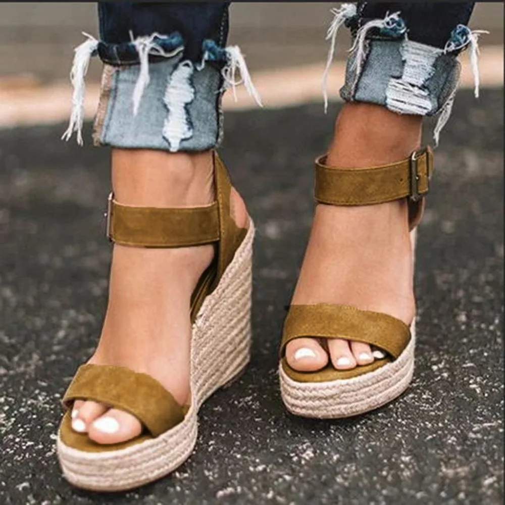 

new sandals Women Summer Fashion Ankle Strap Sandals Wedges Retro Platform Open Toe Sandals @9