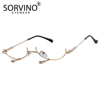

SORVINO 2020 Small Slim No Lens Rose Gold Cat Eye Glasses Frame Brand Designer Women Half Lensless Cateye Sunglasses SP163