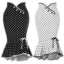 Летние юбки с высокой талией, Корейская эластичная юбка, Сексуальная Повседневная юбка в горошек с оборками, облегающая бедра, вечерние юбки Y529