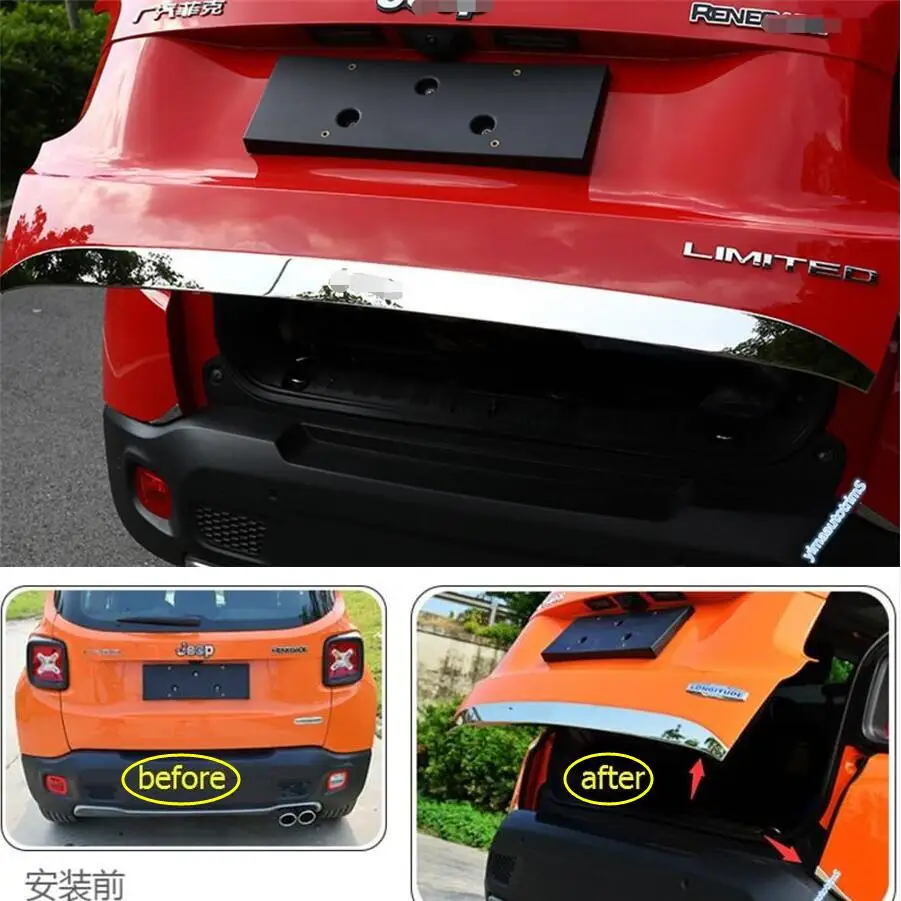 

Accessories For Jeep Renegade 2015 2016 Stainless Steel Rear Tail Trunk Lid Cover Trim 3 Pcs / Set