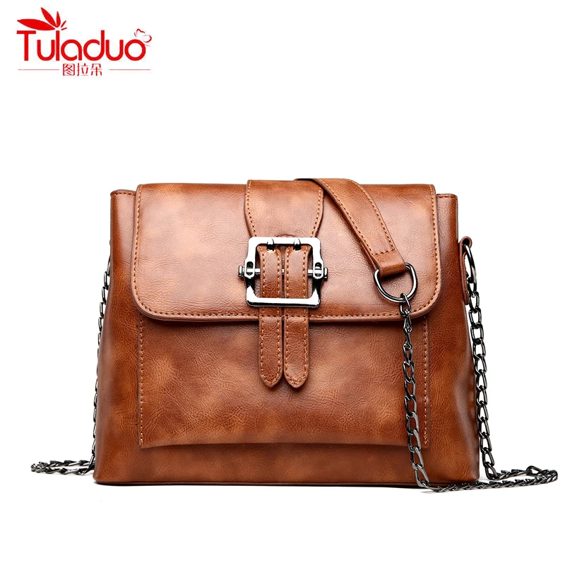 

High Quality PU Leather Women Crossbody Bags Oil Wax Women Shoulder Messenger Bag Fashion Chains Strap Ladies Handbags Bolsas