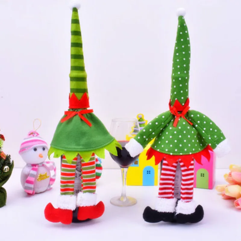

Cute Merry Christmas & Red Wine Bottle Cover Bag Decoration Home Party Ornaments Holiday DIY Decoration