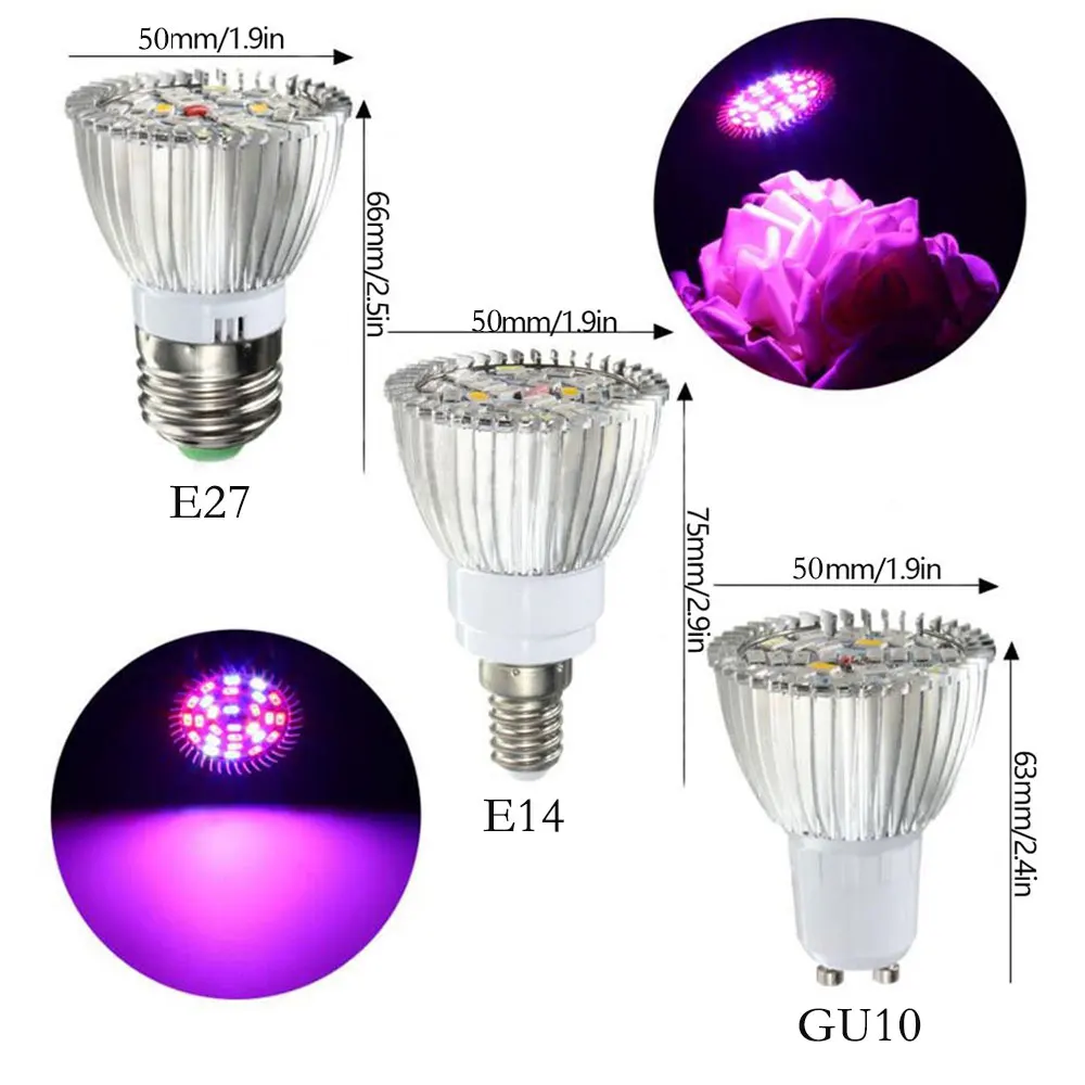  4pcs/Lot Full Spectrum 28W LED Grow Light E27 E14 GU10 SMD5730 Plant Lamp For Seedling Vegs Flower  - 32797586231