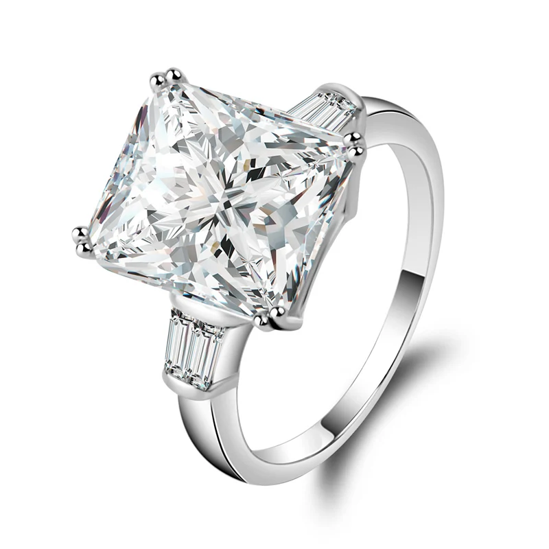 Женское квадратное кольцо COLORFISH, 5 карат, три камня, большое Ювелирное кольцо, серебро 925 пробы, имитация SONA, обручальное кольцо