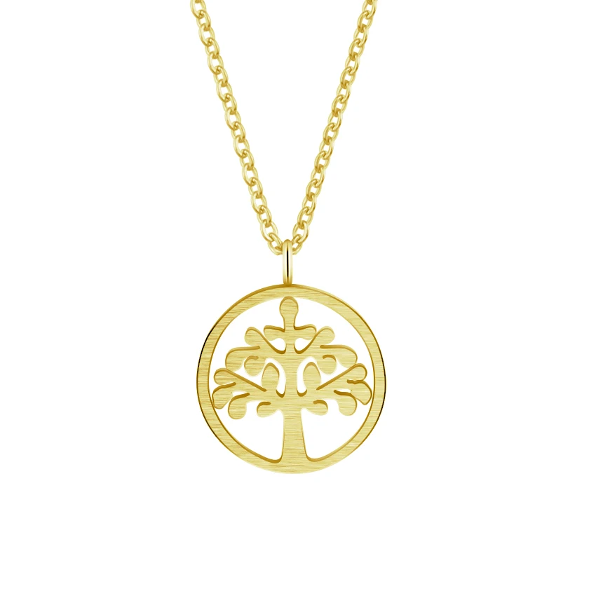 

ACEBFEET New Tree of Life Pendant Necklace Stainless Steel Gold Silver Color Plant Long Chain Collar Mujer BFF