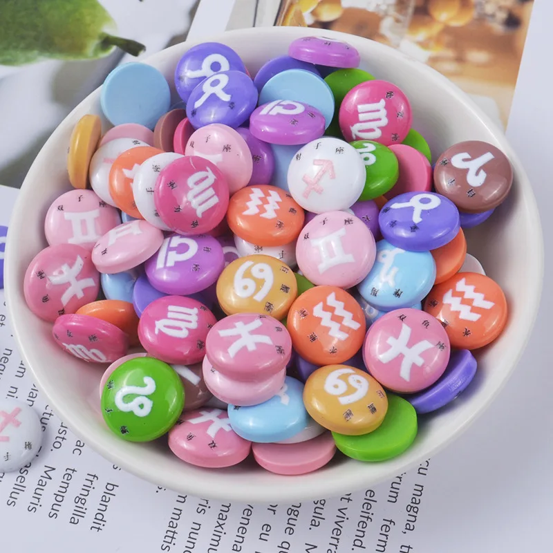 

10pcs 15mm Resin round zodiac charms 12 constellation butter mobile phone shell material stationery box DIY accessories filler