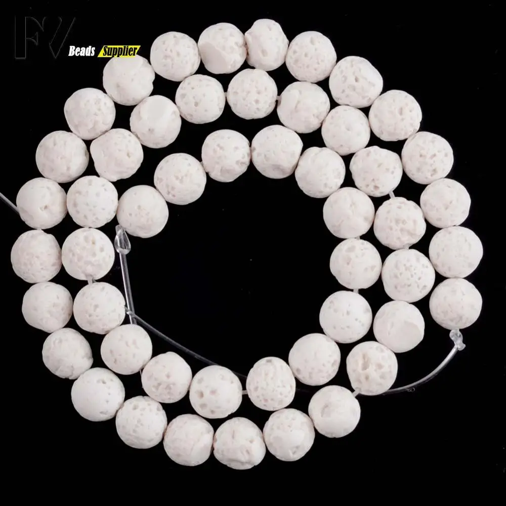 

Natural White Lava Stone Round Loose Beads for Needlework Jewelry Making 6-12mm Volcanic Rock Gem Beads Diy Handmade Jewellery