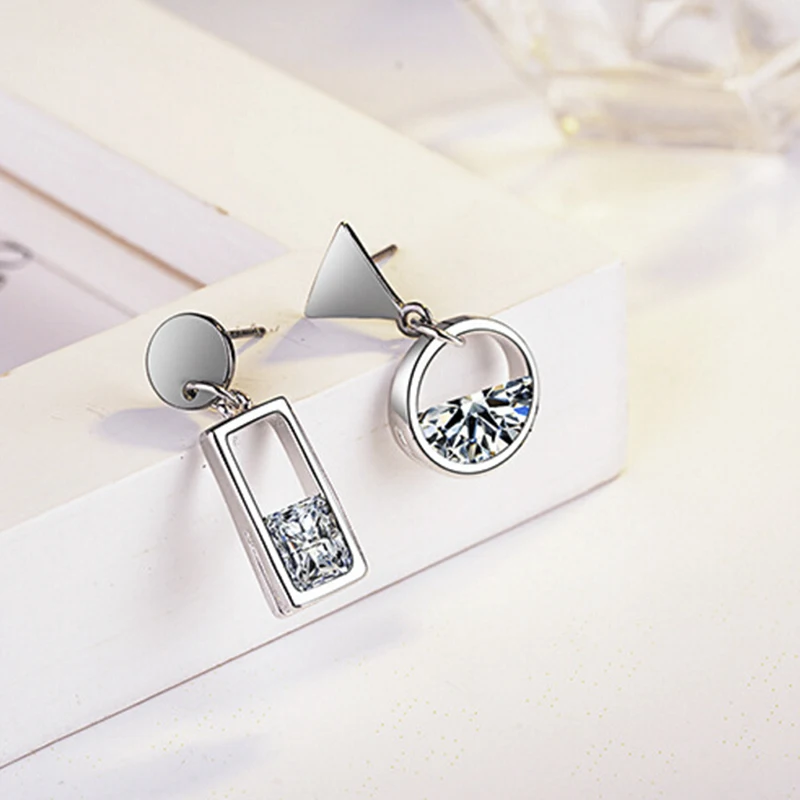 

Rhinestone Circle Square Asymmetric Tassel Earrings Sterling Silver Earrings Spring Water Zircon Black Color